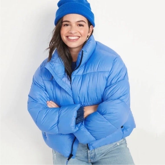 Old Navy Blue Short Puffer Water & Frost Resistant Winter Jacket - Picture 1 of 15